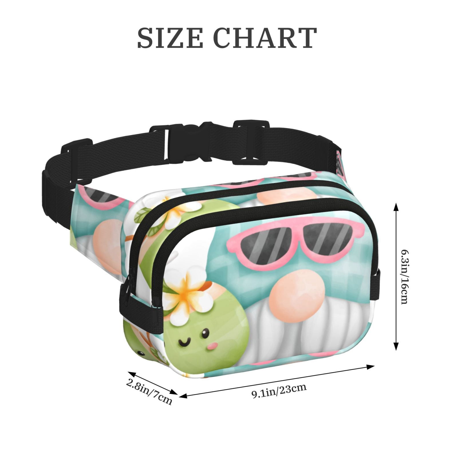 Picia Summer Gnome,Cute Gnome Print Square Double-Layer Waist Bag Mini Adjustable Waist Belt Bag Exercise Running Travel Hiking