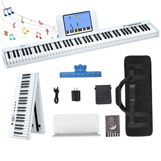 Teclado de Piano Plegable FVEREY Blanco de 88 Teclas para Principiantes