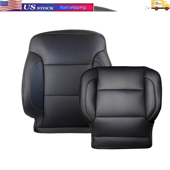 HUONA Driver Seat Cover Set Front Left Leather Seat Bottom Cover Seat Backrest Cover Kit for Chevrolet Silverado 1500 2014-2019 Black