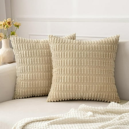 

MIULEE Pack of 2 Corduroy Decorative Tan Throw Pillow Covers 16x16 Inch Soft Boho Striped Pillow Covers Modern Farmhouse Home Decor for Sofa Living Room Couch Bed