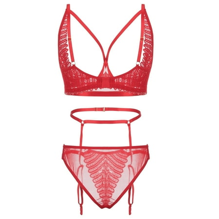 

dmqupv Womens Lingerie New Fashion Love Lace Lingerie Underwear Sleepwear Steel Ring Pajamas Red L