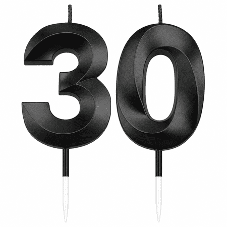 Black Number 30 Birthday Candles, 2 Piece 30th Cake Topper Candles for Birthday Cakes, Cupcakes, Parties, and Celebrations
