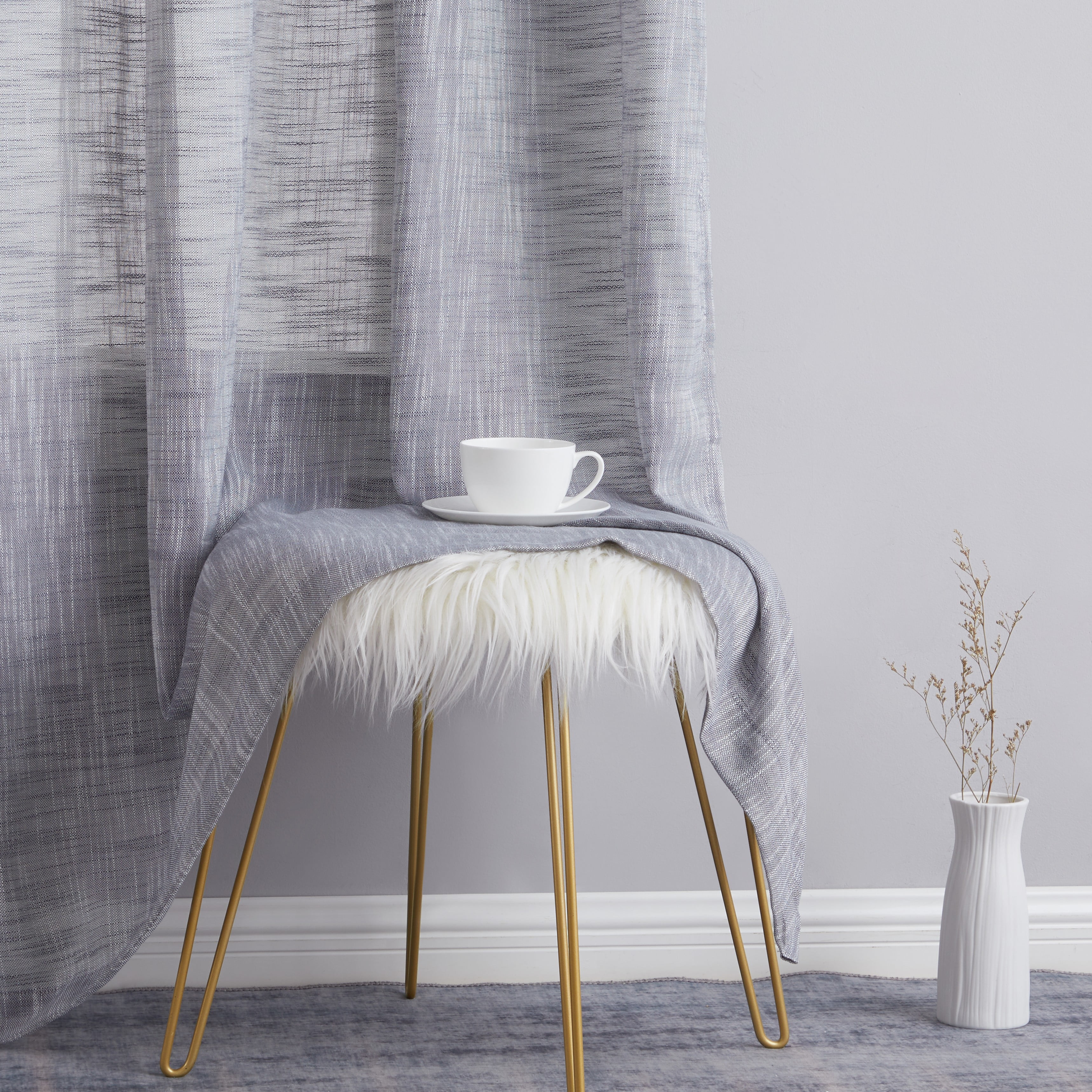 THD Harley Faux Linen Textured Semi Sheer Sun Light Filtering Window Grommet Curtain Panels, Set of 2 Panels