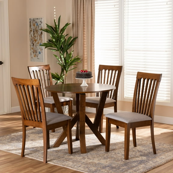 Baxton Studio Marian Modern and Contemporary Grey Fabric Upholstered and Walnut Brown Finished Wood 5-Piece Dining Set