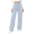 thumbnail image 5 of High Waisted Jeans for Women Wide Leg Baggy Denim Pants Button Fly Pockets Casual Loose Fit Trousers Vintage Y2K Fashion Bottoms S-5XL Light Blue, 5 of 5