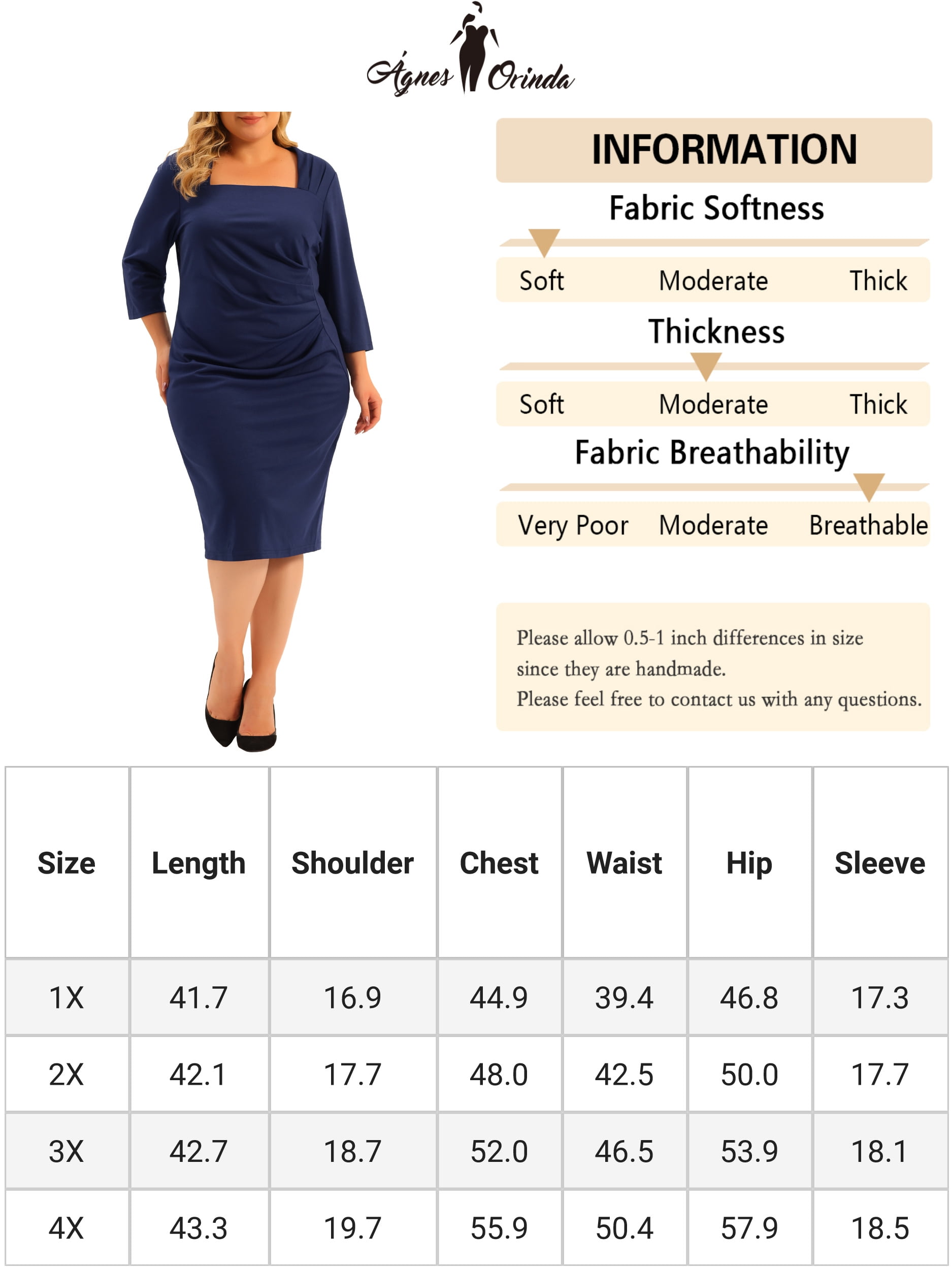 Unique Bargains Women's Plus Size Square Neck Pleated Front Sheath Dresses 1X Royal Blue