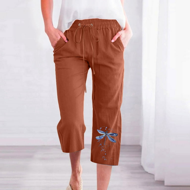 KIHOUT Pants For Women Deals Printing Elastic Loose Pants Straight Wide Leg  Trousers With Pocket 