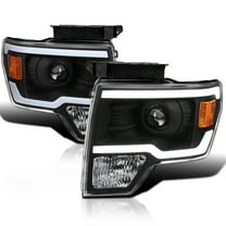 Spec-D Tuning Black Projector Headlights w/ LED Strips Compatible with 2009-2014 Ford F-150, Left Right Pair Headlamps Assembly