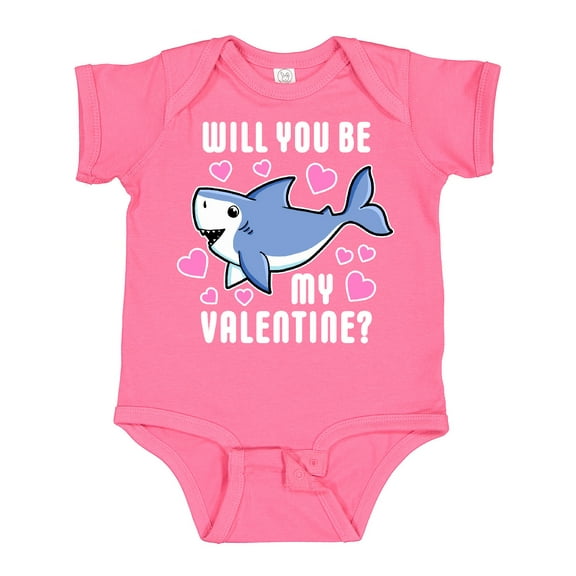 Inktastic Will You Be My Valentine with Cute Shark and Hearts Boys or Girls Baby Bodysuit