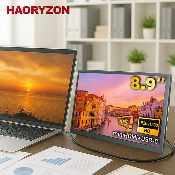 8.9 Inch Portable Wide Monitor IPS FHD 1920x1200 Gaming Display USB-C HDMI Secondary Display Built-in Speaker & Travel Screen for Laptop Computer Raspberry Pi Windows