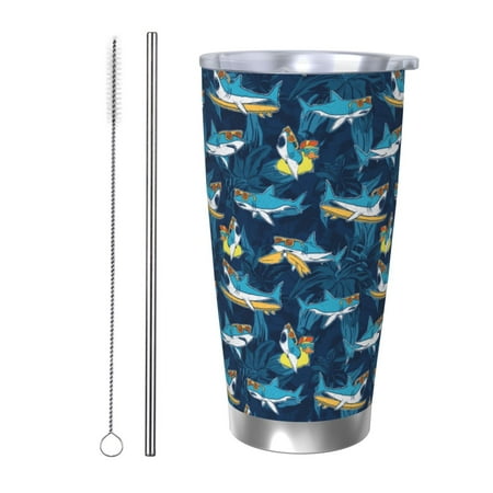 

Tideii Cartoon Surfer Sharks for 20OZ Car Cup Stainless Steel Cold and Hot Cup with Lid Suitable for Outdoor and Home Unisex-Straw Two-piece Set
