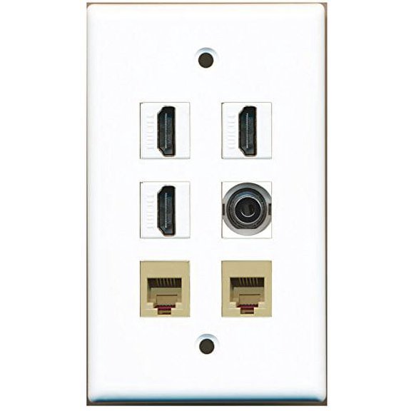 RiteAV - 3 HDMI 2 Port Phone RJ11 RJ12 Beige 1 Port 3.5mm Wall Plate
