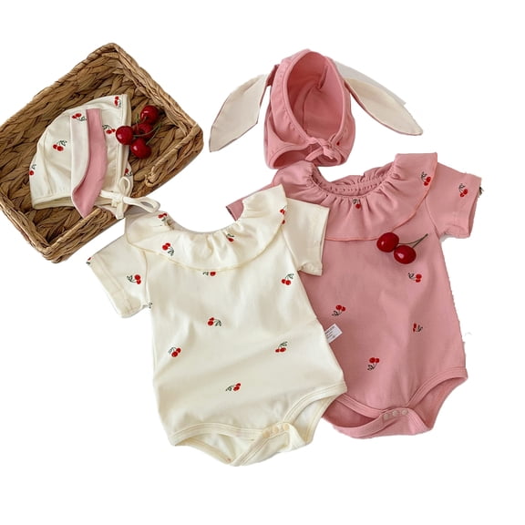 LYMAYTER Baby Girls Newborn Toddler Short Sleeve Romper Cute Cherry Pattern Long Sleeves Bodysuit 3M-24M
