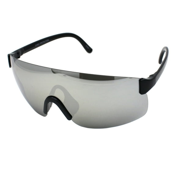 Oversized Shield Sunglasses Rimless Goggle Shades UV400 Black, Silver Mirror