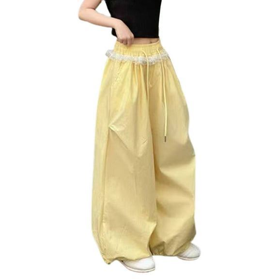 Lenpel Girls' Wide Leg Pants Lightweight Elastic High Waisted Drawstring Palazzo Pants Baggy Streetwear Casual Trousers