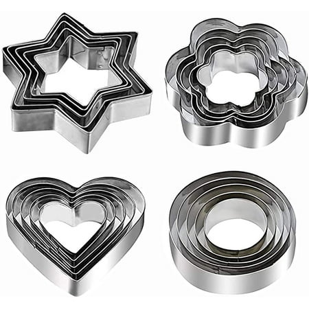 Lot de 12 emporte-pièces en métal – 12 emporte-pièces en forme de cœur,  étoile, rond, fleur en acier inoxydable pour cuisine, pâtisserie, printemps  et Pâques.