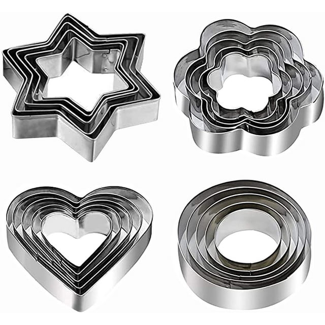 Metal Cookie Cutters Set - 20Pcs Heart, Star, Round, Flower Shapes Cookie Biscuit Cutter Stainless Steel Cutter for Kitchen,Baking,Spring & Easter Small Size Cookie Cutters