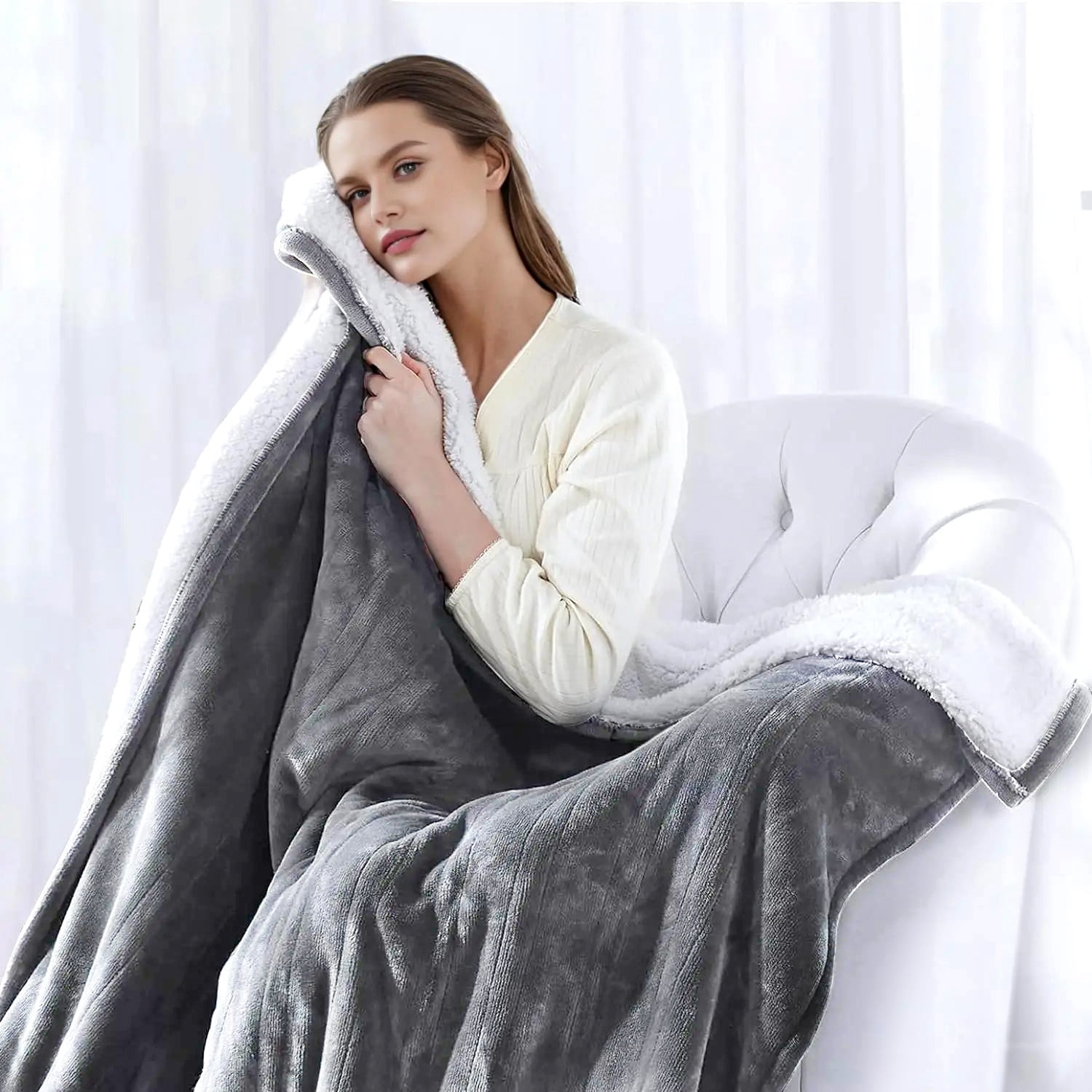 Electric Heated Blanket 90x84" Queen Size Soft Fleece Fast Heating Blanket with 10 Heat Settings 10hrs Timer Auto Shut Off Gray for Home Office