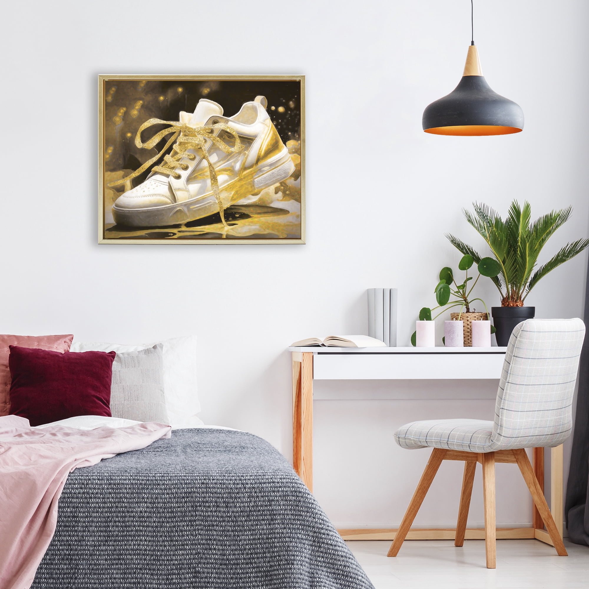 Stupell Industries Splashy Gold Sneaker Gold Framed Floater Canvas Wall Art, design by Grotto Studios