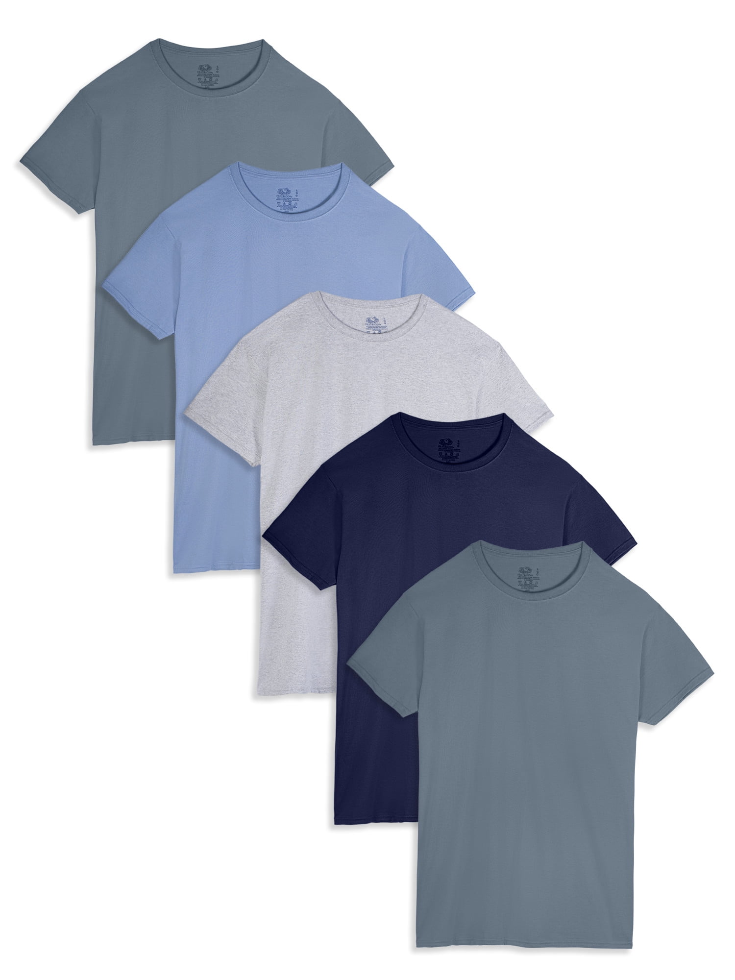 Large Pack Of 4 Assorted Blues Fruit Of The Loom Mens Pocket Crew Neck T-Shirt 
