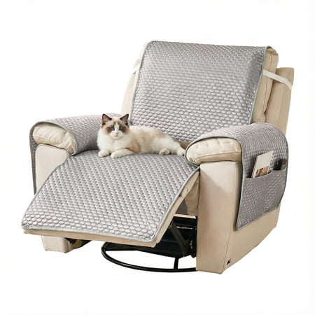 Eurhowing Recliner Slipcover with Side Pockets, Ice Silk Cooling Non-Slip Sofa Cover, Summer Breathable Reclining Armchair Protector, Gray