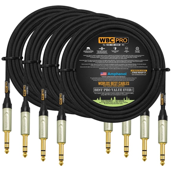 Cable TRS Estéreo WBC-PRO-Quad Negro con Conectores Amphenol de Oro Ultra Silencioso y Flexible 20 P