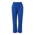 thumbnail image 4 of WTXUE Women's Pants, Womens Trousers Women High Waisted Wide Leg Pants Drawstring Elastic Trousers Comfy Straight Leg Long Pants with Pockets, Slacks Pantalones De Mujer, 2-Blue, 4 of 6