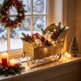 thumbnail image 2 of Christmas Hollow Cut-out Golden Sleigh Shaped Candy Flower Storage Blasket, Vintage Luxury Iron Style, Sturdy Reinforced Gift Storage, Candy Basket for Wine Party Family Home Decor Tabletop Display, 2 of 6
