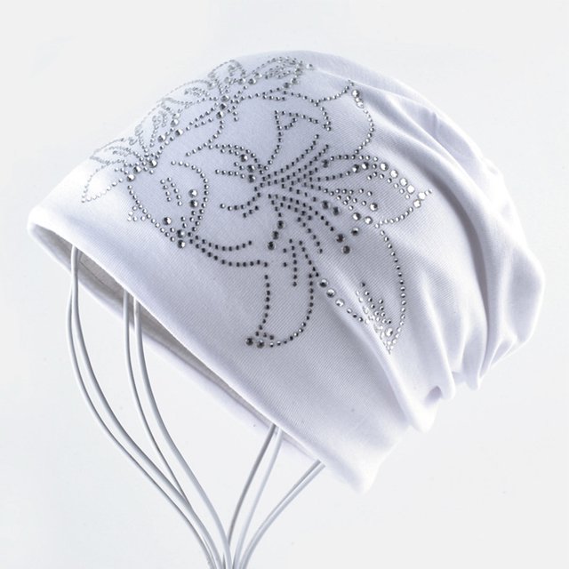 Qarigey Gorro holgado con diamantes de imitación Skullies Otoño Invierno Color liso elegante algodón elástico doble capa cálido gorro regalo de Sombreros Blanco Qarigey AP013204-04