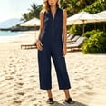 thumbnail image 5 of Capri Jumpsuits for Women Zipper Front Sleeveless Casual Rompers Wide Leg Collared One Piece Jumpsuit Navy, XL, 5 of 6