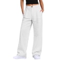 thumbnail image 2 of Favoffer Women Cotton Linen Wide Leg Pants Elastic Waist Front Button Pants Straight Tube Business Casual Slacks for Spring Daily, 2 of 6