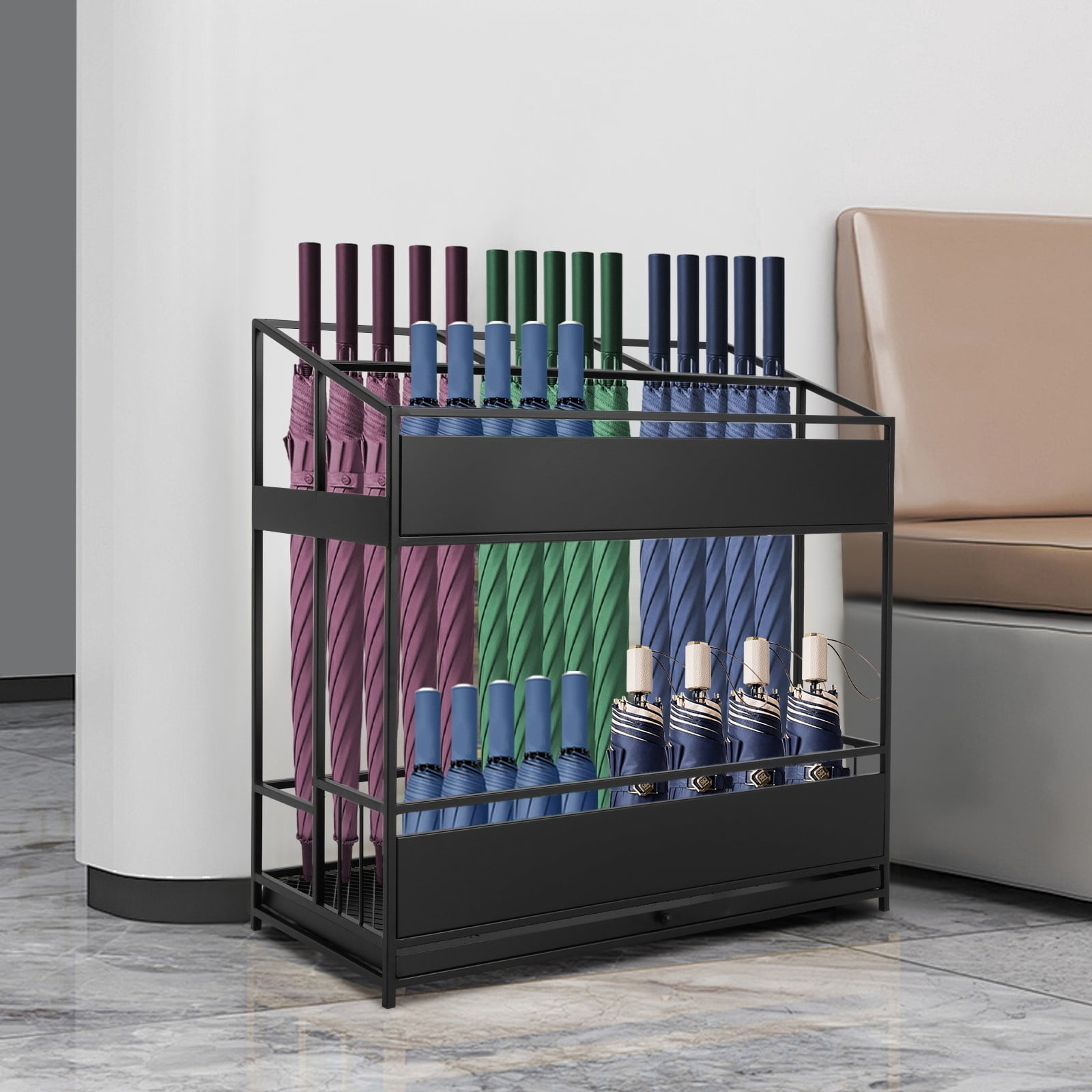 68*32*70cm Black Rectangular Umbrella Stand Rack Commercial Metal Umbrella Holder for Umbrellas Canes Belts Hats