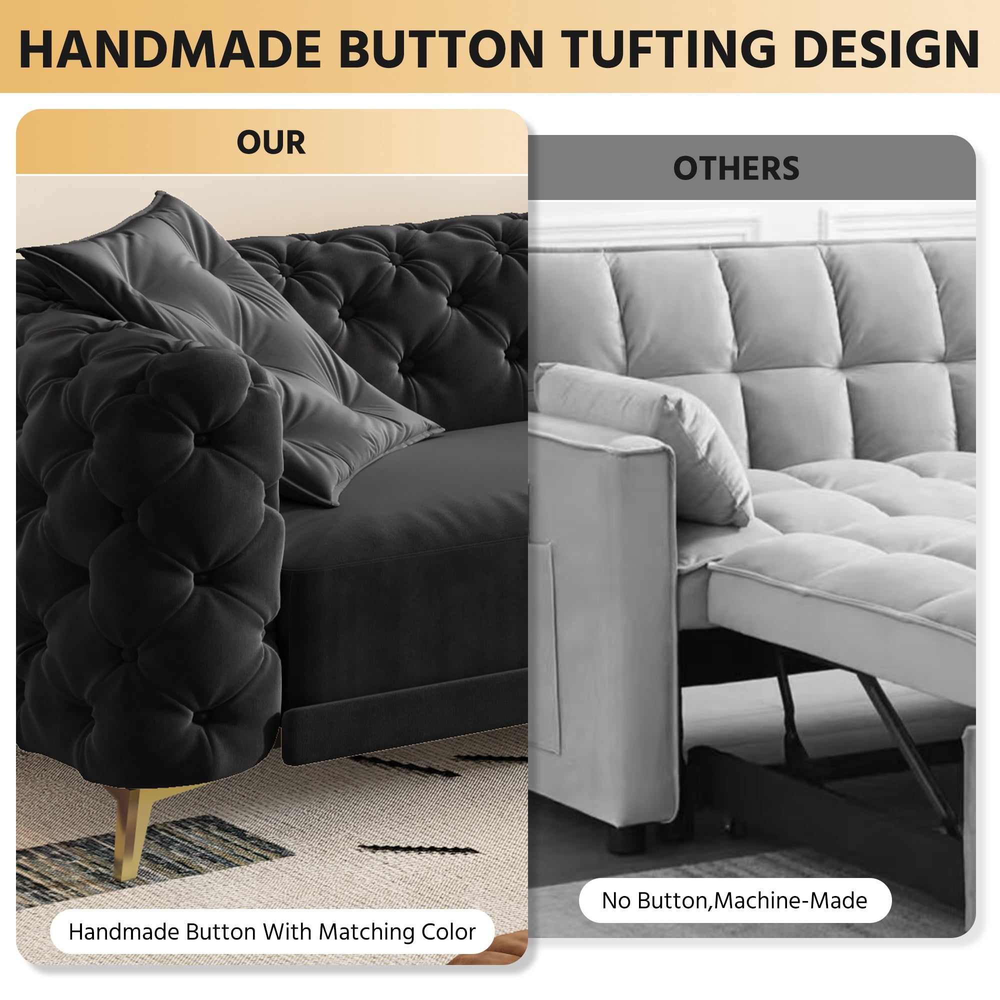 avobird 97" Overside Convertible Sofa, 3 in 1 Pull Out Sleeper Sofa Bed with Movable Ottoman, Button Tufted Modern Sofa for Living Room, Black