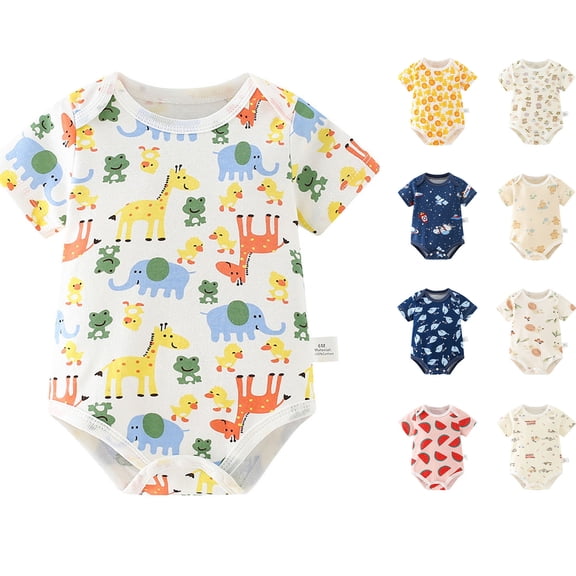 Loopsun Newborn Romper Print Short Sleeve Bodysuit Jumpsuit for 0-24M
