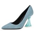 thumbnail image 2 of FSJ Women Classic Pointed Closed Toe Dressy Pumps Transparent Flared Sculpted High Heels Size 8 Blue, 2 of 6
