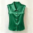 thumbnail image 6 of Yrmaups Loose Fit Sleeveless Button Down Blouse for Women, Plus Size Casual Satin Top, Soft Flowy Tunic for Travel Office Home Daily Wear, Green XL, 6 of 7