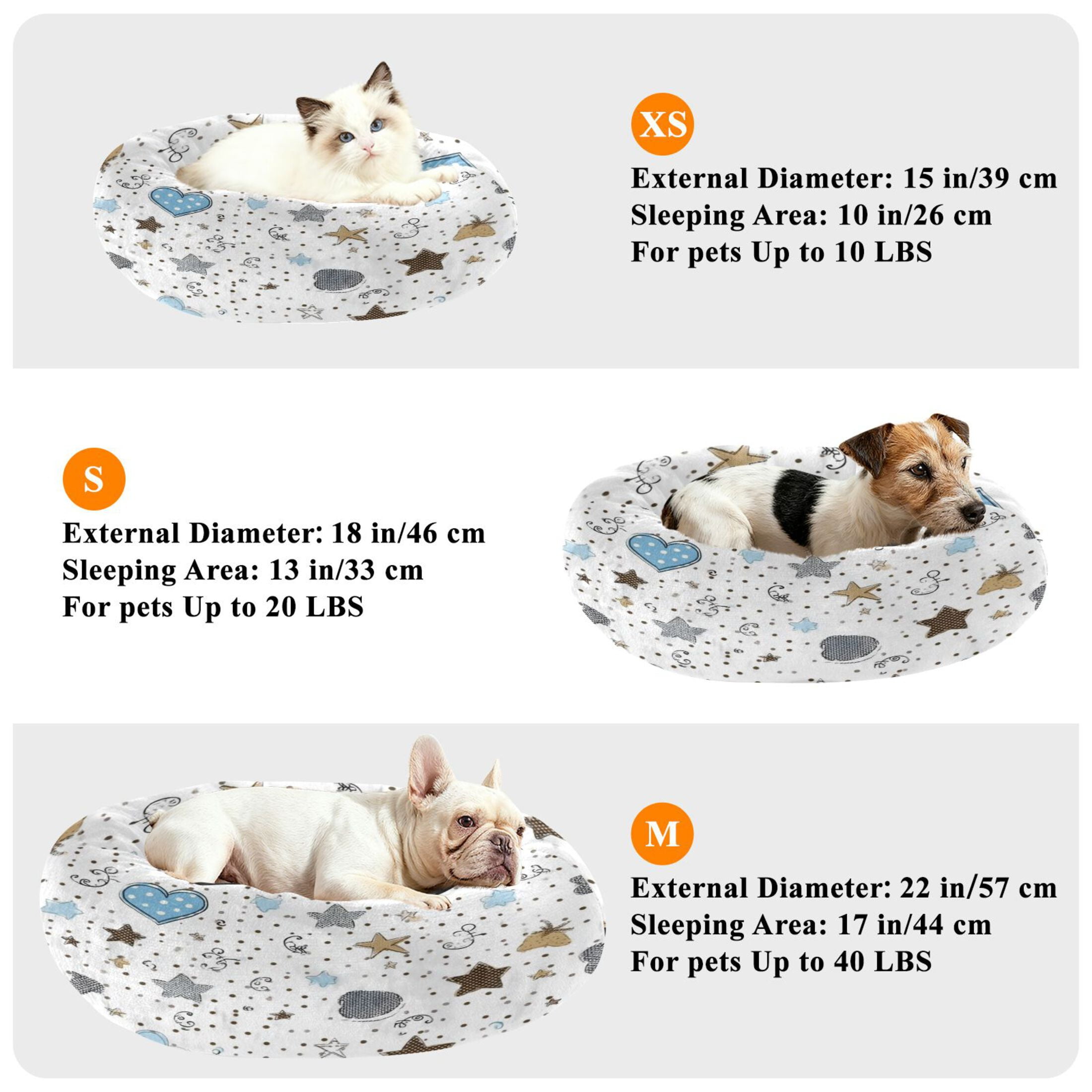 Iauyy Pet Couch Donut Cat Bed for Indoor Cats/Small Dogs Washable & Machine with Non-slip Bottom Calming Cat Furniture, The Grey Stars (S)
