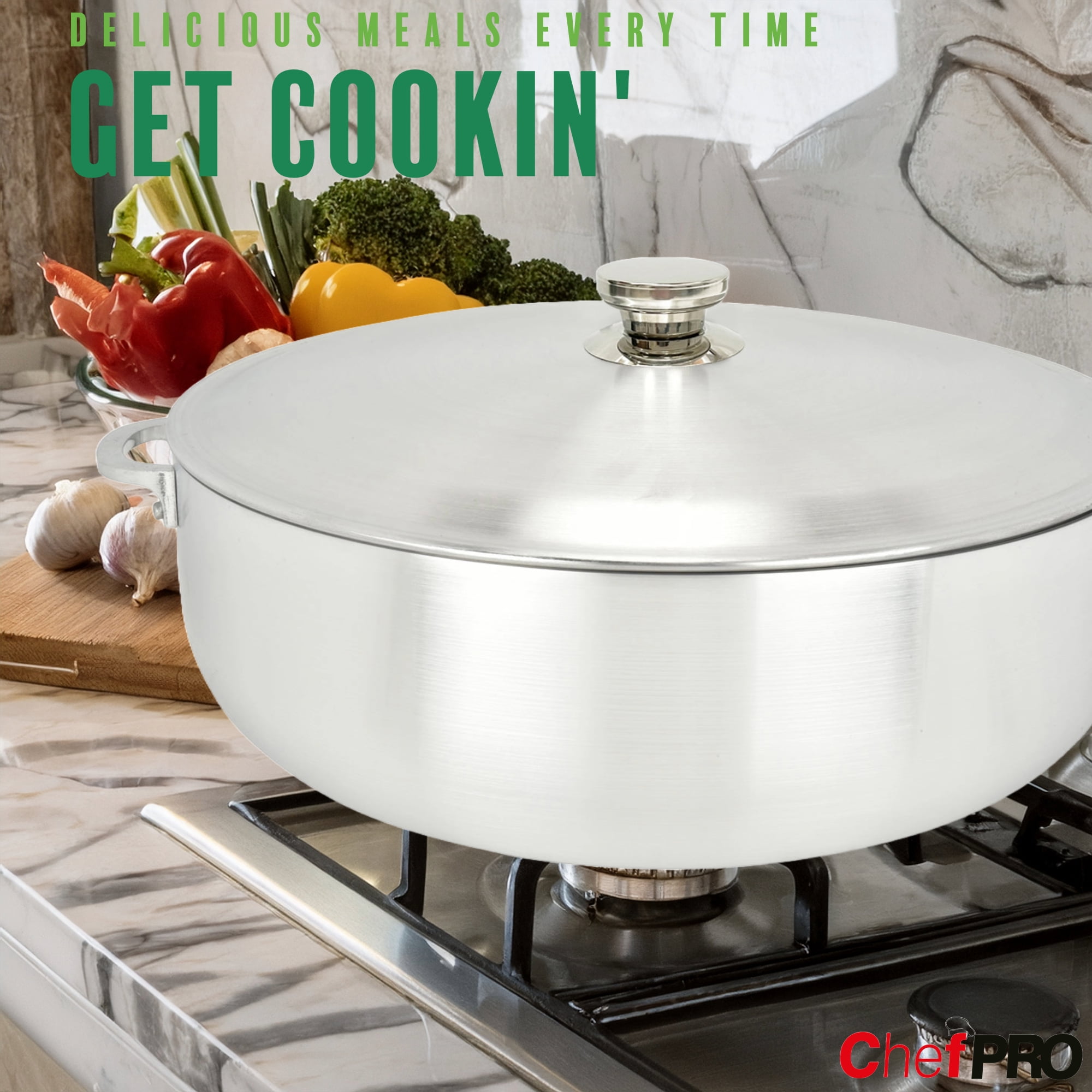 Chef PRO Commercial Grade Aluminum Caldero Stock Pot, 28.4 Quarts