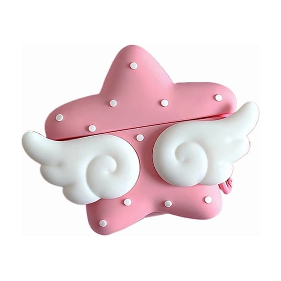 Cute White Polka Dot Wings Star AirPods 2 3 4 Pro Case, Soft 3D Silicone Shockproof Cover Earphone Case