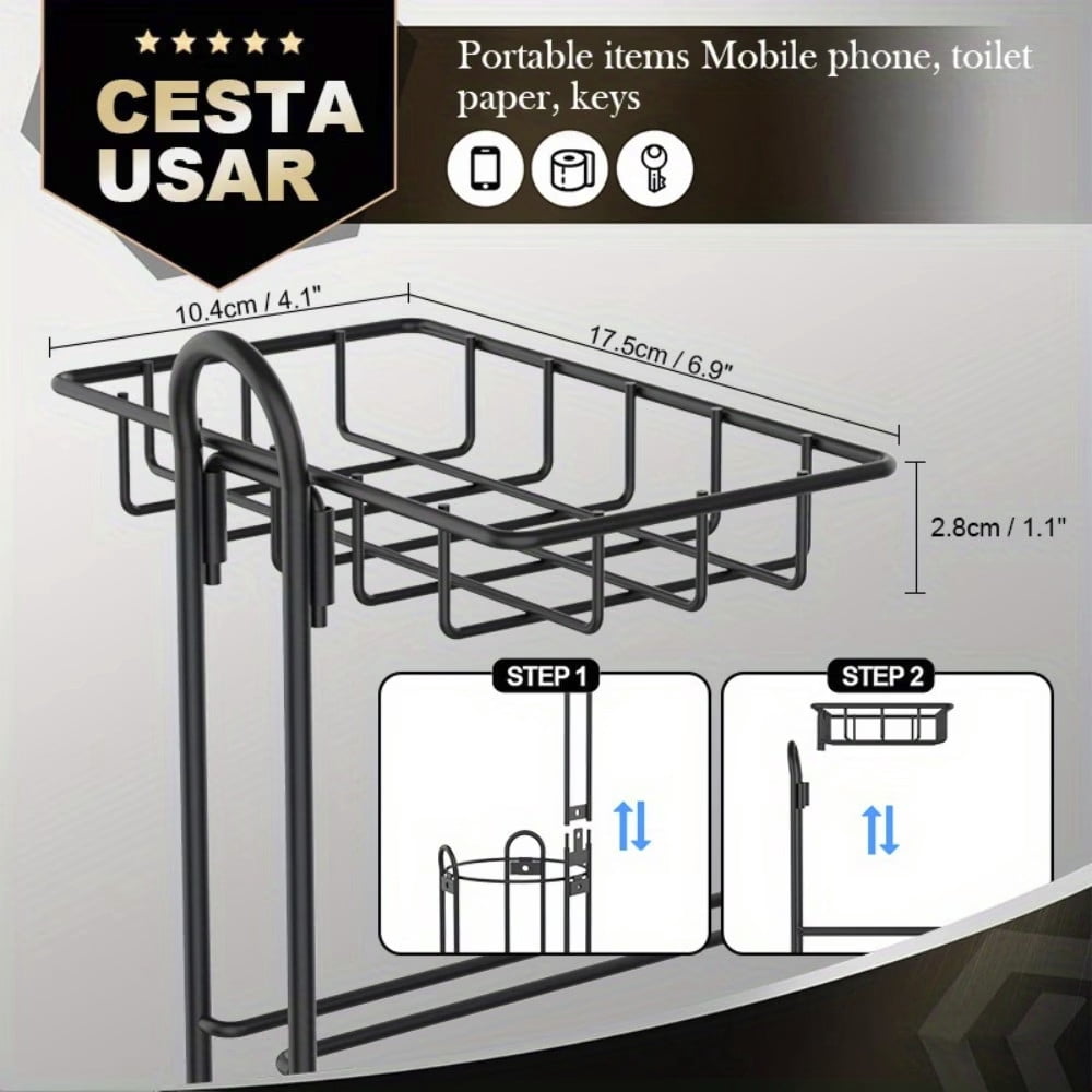 Bxaolu Toilet Paper Holder Free Standing – Rustproof Metal Toilet Paper Stand for 4 Rolls with Shelf for Phone & Small Items, Bathroom Organizers and Storage, Black