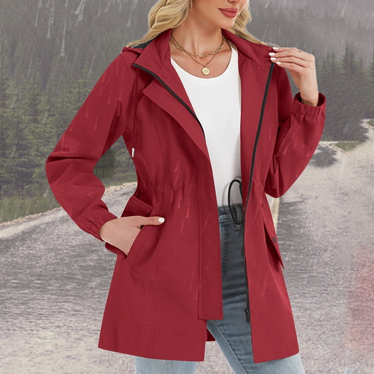 Yrmaups Casual Collared Long Sleeve Hooded Zip Up Jacket for Women