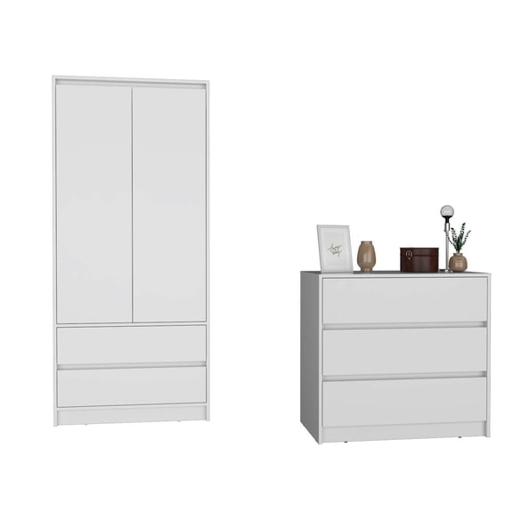 Lewes 2 Piece Bedroom Set, Maldus Dresser & Closher Armoire, White