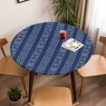 thumbnail image 5 of Navy Blue Boho Elastic Fitted Round Table Cover Bohemian Style Stripe Waterproof Outdoor Tablecloth for Holiday Party, Picnic, Patio & Dining Fits Tables Up to 55"-60", 5 of 8