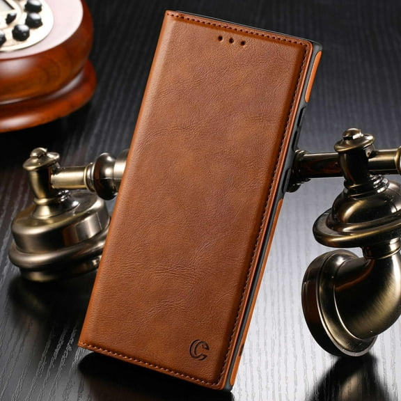Casus Classic Leather Card Holder Wallet Case for Samsung Galaxy S22 Ultra - Brown