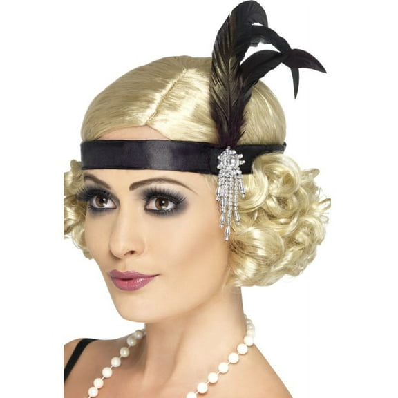 Smiffy's Costumes Adult 20s Flirty Flapper Girl Black Satin Charleston Headband Costume Accessory