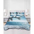 thumbnail image 2 of Full Size Quilt Bedding Set, Summer Palm Tree Reversible Summer Quilt 3 Pieces, Coastal Beach Waves Sunshine Tropical Plants Lightweight Bedspreads Coverlets with 2 Pillow Shams for All Seasons, 2 of 5