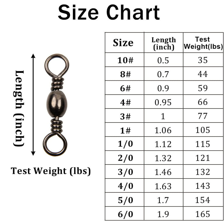 Fishing Barrel Swivels - 50/100 pcs Rolling Ball Bearing Fishing Swivel  with Solid Ring Fishing Tackle Hook Line Connector Copper with Stainless  Steel Black Nickle Coated Test Strength 35 - 165lbs 50pcs 8#
