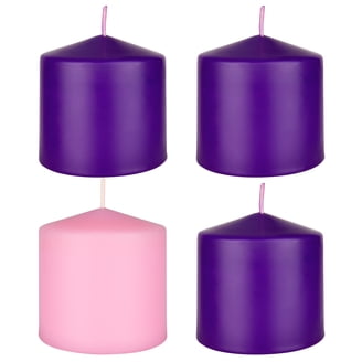 Mega Candles 4-Piece Advent Candle Set - Unscented Bell Top Pillar, 2x9 Inch, Purple & Pink, 30-Hour Burn