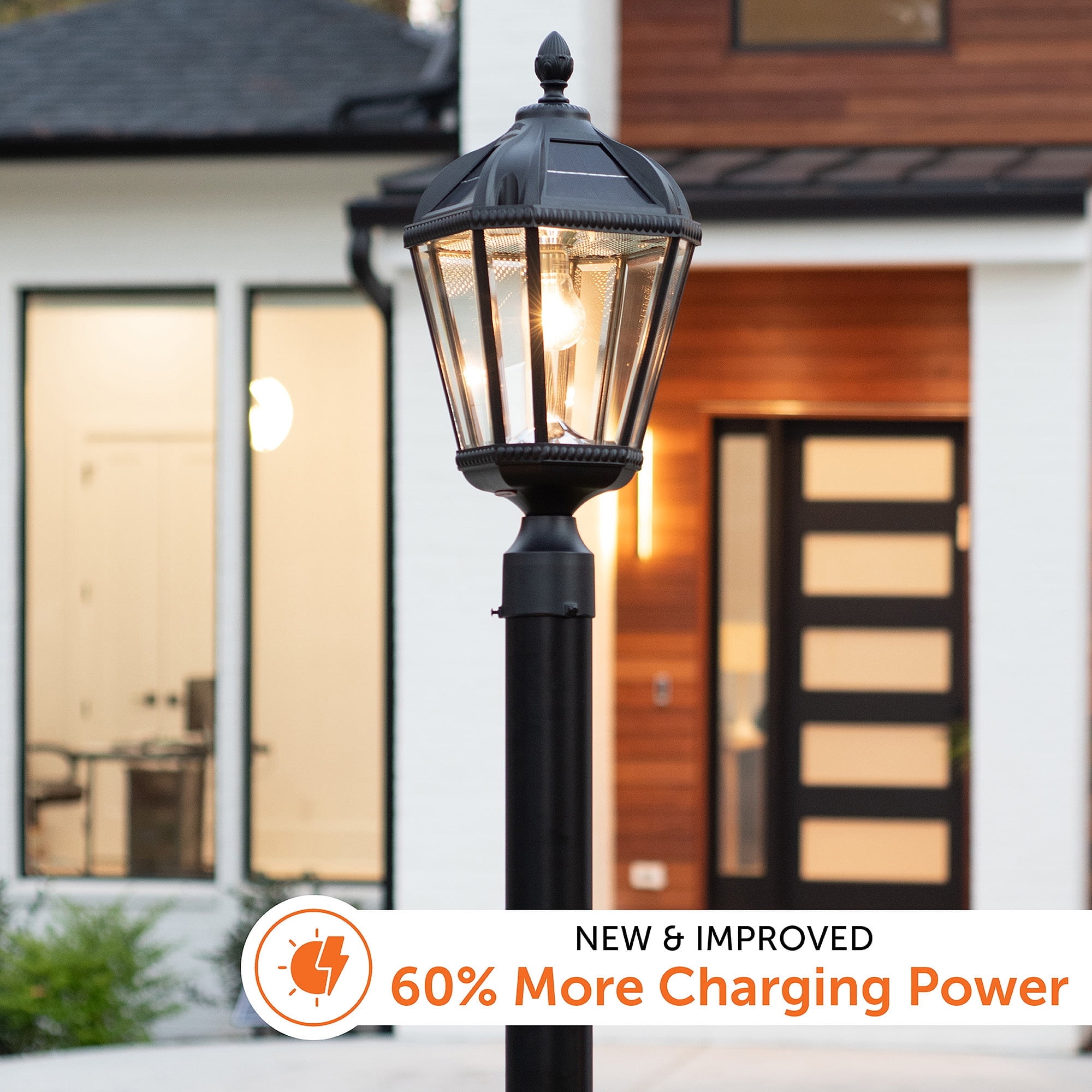 Gama Sonic Outdoor Solar Post Light, Black Aluminum, Royal Bulb, Beveled Glass, Single Lamp with 3-inch Fitter for Lamp Posts or Pier Mount (Sold Separately) Warm White LED, 98B012
