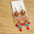thumbnail image 5 of Boho Long Teardrop Beaded Tassel Dangle Earrings for Women Gold-Toned Bohemian Crystal Beads Fringe Dangling Drop Statement Earrings Enamel Flower Link Piercing Fish Hook Native Tribal Ethnic Jewelry, 5 of 6
